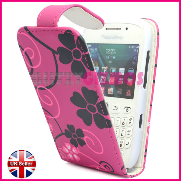 Pink Flower Print PU Leather Flip Pouch Case Cover for Blackberry Curve 9320