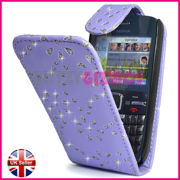 Stylish Lilac Leather Magnetic Flip Case Cover Pouch Wallet for Nokia C3