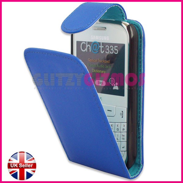 Stylish Blue PU Leather Flip Case Cover Pouch for Samsung Chat CH T335 S3350