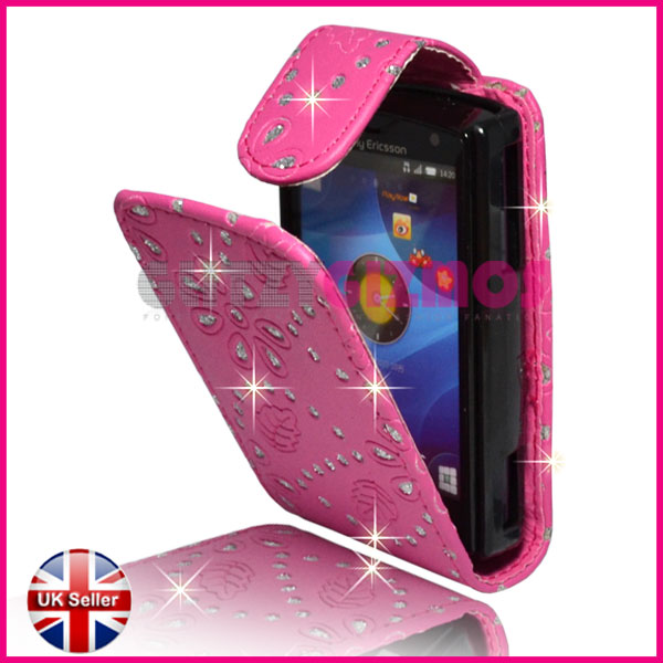Pink Leather Flip Cover Case Pouch for Sony Ericsson Xperia Mini ST15