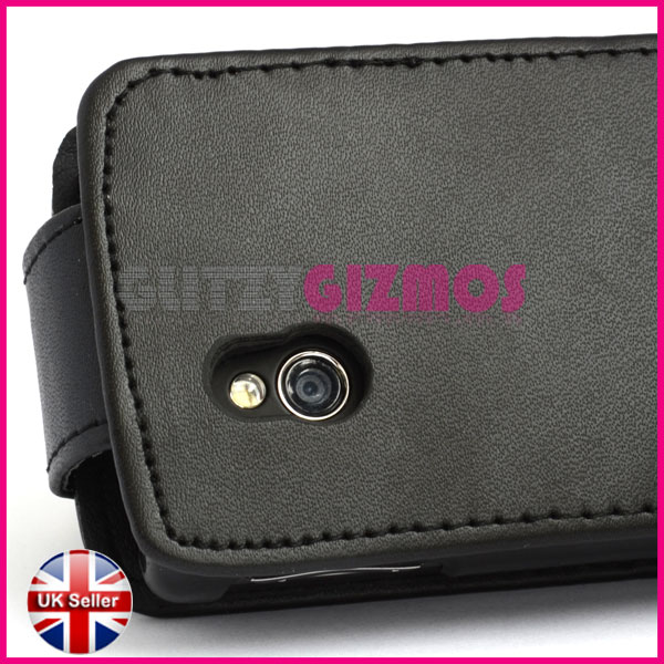 Black Leather Flip Pouch Cover Case for Sony Ericsson Xperia Mini Pro SK17i