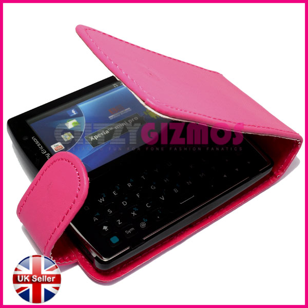 Pink Leather Flip Pouch Cover Case for Sony Ericsson Xperia Mini Pro SK17i